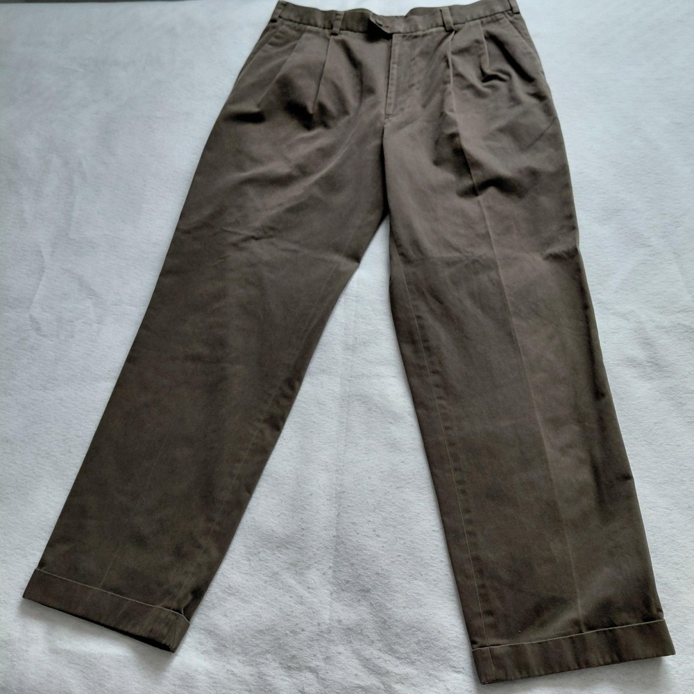 Natural Issue Mens Brown Pleated Chinos Pants 38x34 Cotton Blend Workwear Casual